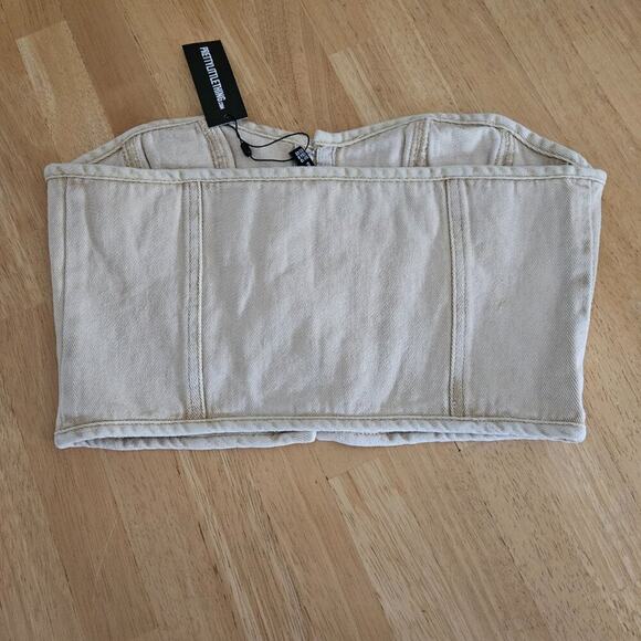 PLT Washed Stone Denim Strapless Hook and Eye Structured Corset Top sz US 8-NWT - Picture 4 of 7